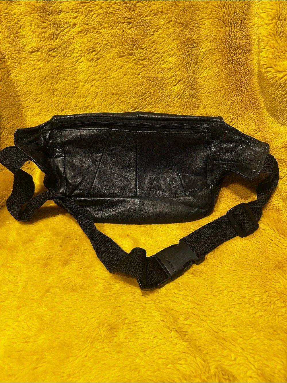 Toni Genuine Leather Fanny Pack Waist Bag Multi Pockets Black Retro Adjustable